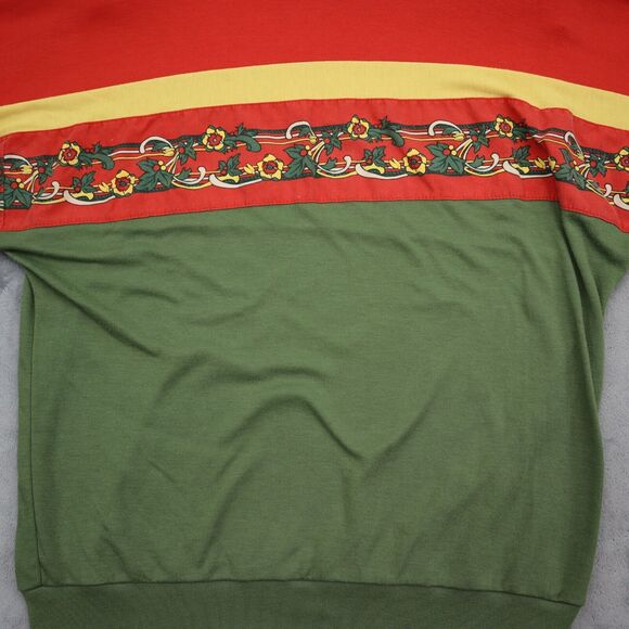 Pykettes Sweater Womens S Red Green Quarter Sleeve Floral Shoulder Pads Pullover - Picture 12 of 16